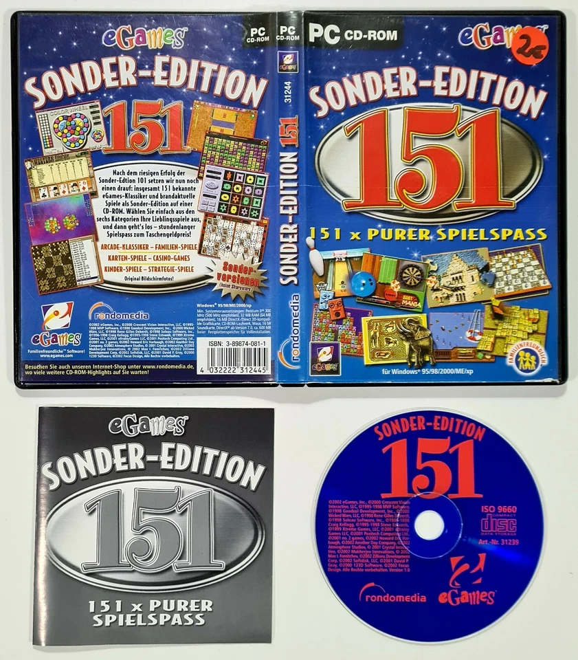 PC CD-Rom SONDER-EDITION 151 dt. Arcade/Karten/Casino/Kinder/Strategie/Solitaire - Bild 1 von 1