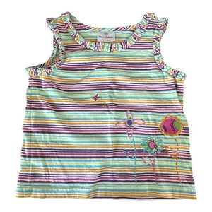 Hanna Andersson Shirt Girls 5 110 Rainbow Stripe Flowers Tank Summer Colorful - Picture 1 of 7