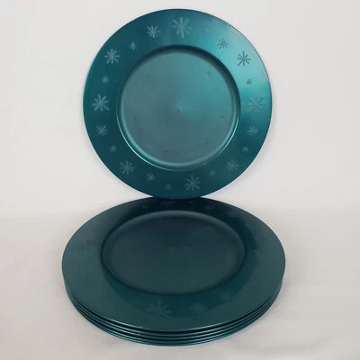 Vintage 6 Tupperware Salad Dessert Plates Green Snowflake Holiday 4961 NOS - Image 1 of 4