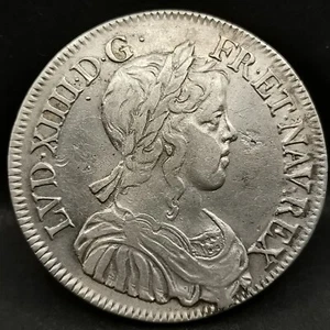 1/2 ECU LOUIS XIV SILVER A LA MECHE LONGUE 1646 A PARIS COEUR / FRANCE / SILVER - Picture 1 of 3