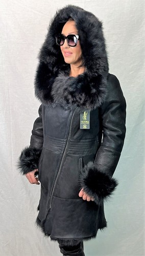 UNDERCOVER Cappotto invernale nero 100% pelle di pecora toscana pelle di shearling giacca cappuccio XS 7XL