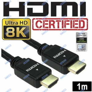 V2.1 BLACK HDMI CABLE 1m ULTRA HD CERTIFIED 8K LEAD UHD HDR PS5 XBOX TV BRAIDED - Picture 1 of 1