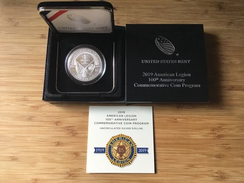 2019 P American Legion 100th Anniversary Comm. Unc. Silver Dollar  in OGP w/COA Cover