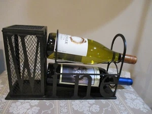Metal 2 Wine Bottle Rack, Attached Cork Holder,  13.75" L x 4 1/8" W x 8.25" H - Picture 1 of 8