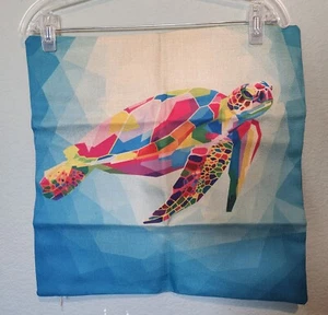 New Lisa Frank Style Colorful Sea Turtle Throw Pillowcase 17” Beach Coastal - Picture 1 of 2