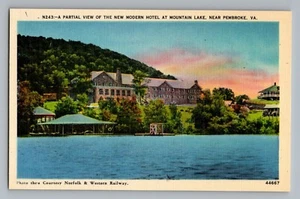 Postal de lino Pembroke Virginia VA Hotel Mountain Lake 1930-45 - Imagen 1 de 2