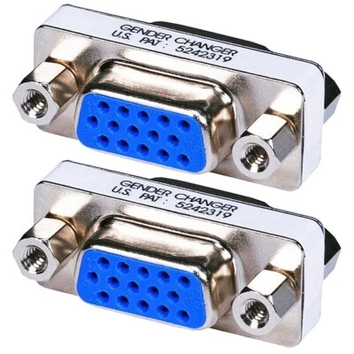 2 Pcs VGA SVGA HD15 Female to Female Mini Gender Changer Adapter Connector - Image 1 of 3