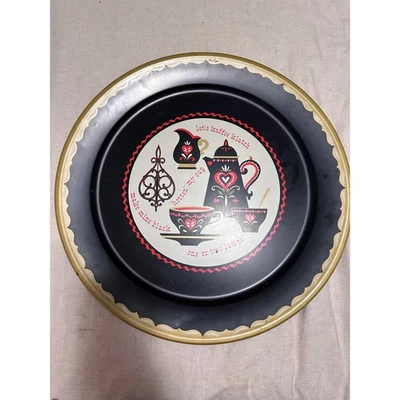 Pennsylvania Dutch Coffee Tea Folk Art XL Decorative Round Tin Platter Vintage - Image 1 of 4