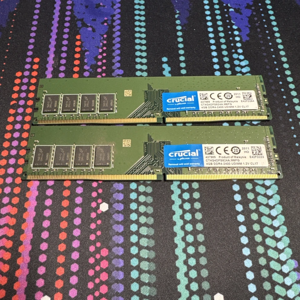 8GB Crucial 2 x 4GB 1Rx8 PC4-19200 DDR4-2400 Desktop RAM Memory CT4G4DFS824A - Image 1 of 1