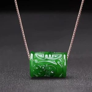 Natürliche grüne Jade Geld Perlen Anhänger Halskette Charm Schmuck Mode Accessoire - Bild 1 von 24