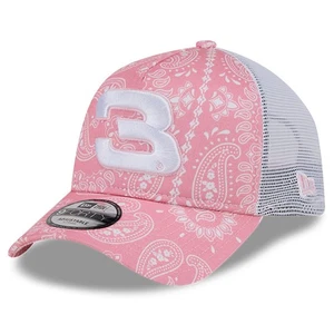 Men's New Era Pink Austin Dillon 9FORTY A-Frame Trucker Paisley Adjustable Hat - Picture 1 of 5