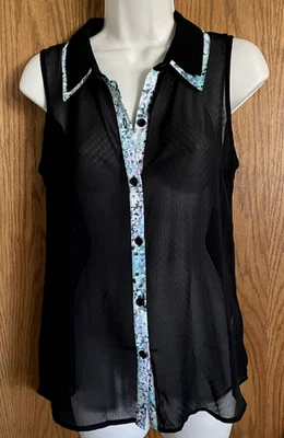 Maurices Top Negro Transparente Botón Frontal Sin Mangas Borde Abstracto Para Mujer Talla S Nuevo Con Etiquetas Foto 1 de 4