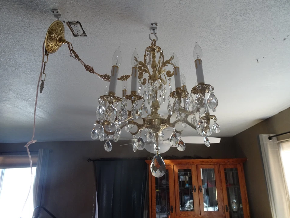 Stunning Vintage Big Vintage Brass Spanish 10 Light redone w/Crystals Chandelier - Image 1 of 4