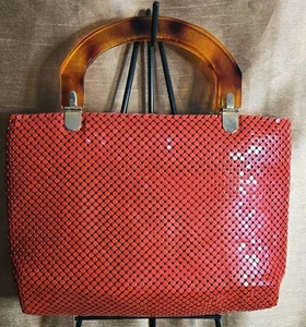 Vintage Netz Metall mit Lucite Griff Handtasche rot Power Bag Reißverschluss oben Party - Bild 1 von 13