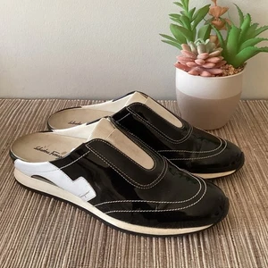 Y2K Salvatore Ferragamo schwarz Lackleder weiß Sneaker Pantolette Schuhe 8,5 - Bild 1 von 7