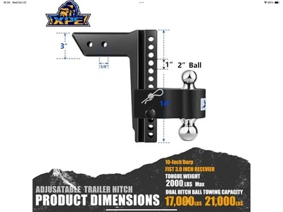 Apex Heavy Duty  3” Receiver Trailer Hitch 10" Drop/Rise Adjustable Tow Hitch - Image 1 of 4