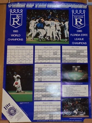 Vintage 1986 1985 Kansas City Royals World Champions Miller Lite Calendar Poster - Image 1 of 4