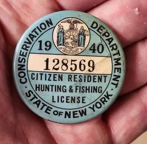 Vintage 1940 New York Hunting License  Numbered Badge - Picture 1 of 2
