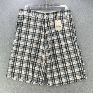 NWT Anchor Blue Mens Chino Shorts W32 Blue Plaid 12in Inseam Flat Front Preppy - Picture 1 of 12