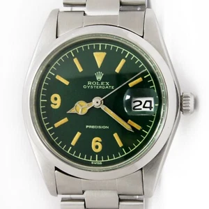 Vintage Rolex Oyster Date Precision 6694 Green Dial Original 557 Bracelet Watch - Picture 1 of 15