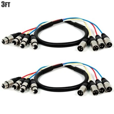 2 Pcs 3FT 3-Pin XLR 4-Channel Male to Female Audio Extension Cable Snake Cord - Image 1 of 3