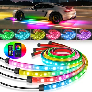 4PCS RGB+IC LED Dream Colors Underglow Underbody Neon Lights Strips APP & Remote - Foto 1 di 11