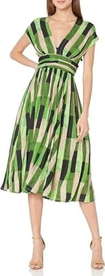 Vestido para mujer Tracy Reese estampado abstracto calce y acampanado verde talla M Foto 1 de 4