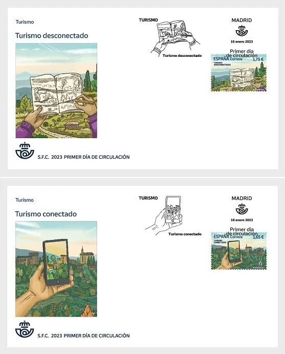 spain 2023 espagne Connected Disconnected Tourism Travel holidays 2v FDC PJ - Image 1 of 1