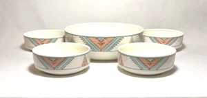 MIKASA~ Beautiful 5-Pc Quality SERVING BOWL w/4 FRUIT BOWLS (Intaglio, Santa Fe) - Picture 1 of 7