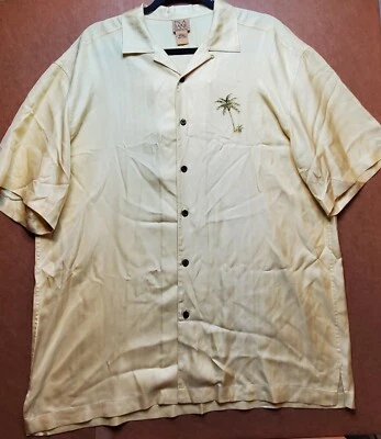 Jos. A. Bank Men's Button Shirt Large Yellow Palm Tree Print Short Sleeve Silk  - Image 1 of 4
