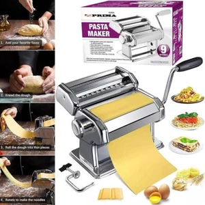 PASTA MAKER SPAGHETTY ROLLER LASAGNE CUTTER MACHINE NOODLE PRESS DIY 9 SETTINGS - Picture 1 of 4