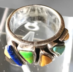 925 Sterling Multi-Gem Turquoise Ring Sz 7.75 Blue Green Turquoise Lapis Lazuli - Picture 1 of 8