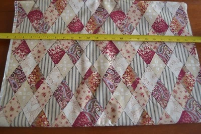 29" Long, Burgundy Green Tan Patchwork Print Quilt Cotton, Brother Sister, N144 - Image 1 of 4