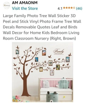Large Brown Family Photo Tree Wall Sticker Peel Stick Vinyl Frames Quotes Leaves - Image 1 of 4
