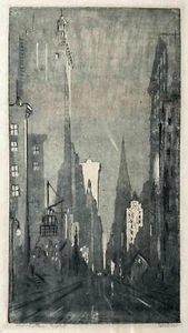 Leon Dolice -Original 1930s Etching "Manhattan Nights" Downtown New York City - Picture 1 of 4