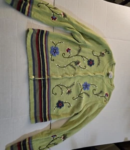 Cárdigan Suéter Breckenridge Talla PM Verde Floral Bordado Ramie Abotonado De Colección - Imagen 1 de 10