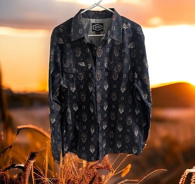 NUEVO CON ETIQUETAS Camisa Gibson Snap Western Para Hombres Bota Grande Granero Negro Patrón Manga Larga NUEVA Foto 1 de 4