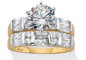ROUND EMERALD CUT CZ BRIDAL GP 2 RING SET 18K GOLD STERLING SILVER 6 7 8 9 10 - Picture 1 of 2