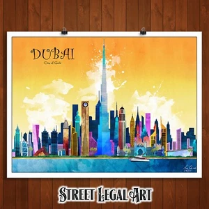 Dubai UAE City Watercolor in Living Color Skyline Print, Poster, Travel Decor - Picture 1 of 3