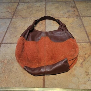 LUCKY BRAND Brown Leather Floral Embossed Suede Hobo Shoulder Bag - Picture 1 of 12