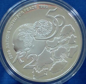 South Africa 2 rand Silver Proof 1995 United Nations 50th Anniversary KM#155 - Picture 1 of 2
