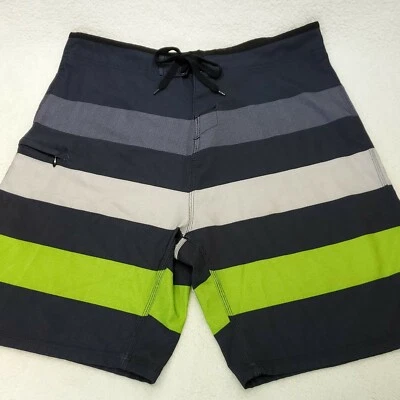 Burnside Board Shorts Hombre Talla 36 Rayas Negro Gris Verde Tostado Foto 1 de 4