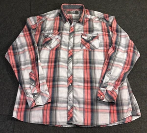 BKE Western Shirt Men's Size 2XL Red Black White Plaid Pearl Snap Athletic Fit - Picture 1 of 9