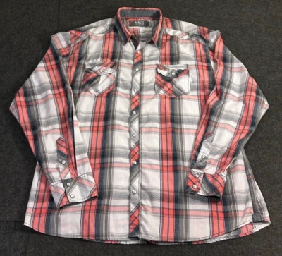 BKE Western Shirt Men's Size 2XL Red Black White Plaid Pearl Snap Athletic Fit - Image 1 of 4