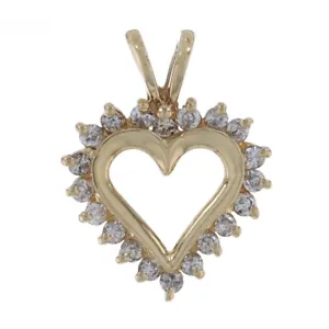 Yellow Gold Diamond Heart Pendant - 14k Round Brilliant .30ctw Love - Picture 1 of 6