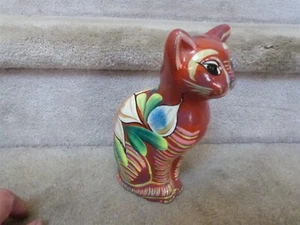 Mexican Terracotta Sitting cat Coin Bank Folk Art Pottery Handpainted 8.5"T - Picture 1 of 7