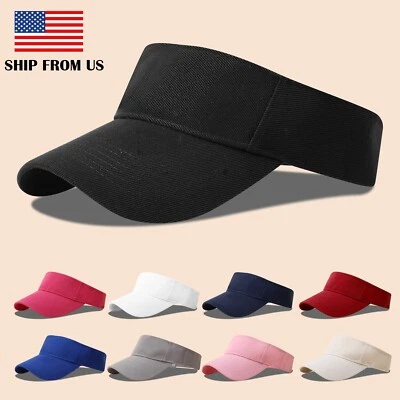 Adjustable Men Visor Sun Hat Golf Tennis Beach Cap Summer Plain Colors Women USA - Imagem 1 de 4