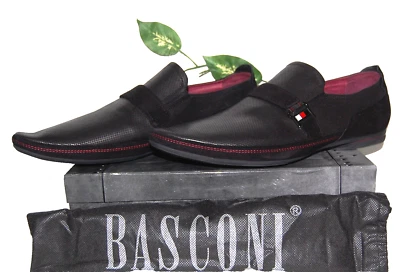 Zapatos de vestir Basconi negros para hombre mocasín de cuero gamuza con ribete de puntos talla US 12 EU 45 Foto 1 de 4