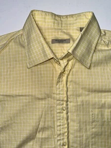 BURBERRY LONDON PALE YELLOW WHITE ORANGE PLAID MENS SHIRT SZ 16.5 LARGE USA - Picture 1 of 15