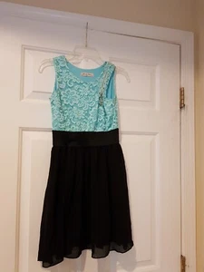 Kids Star Dress Girls 10 Blue& Black Sleeveless Bow Lace Top Pattern Elastic - Picture 1 of 7